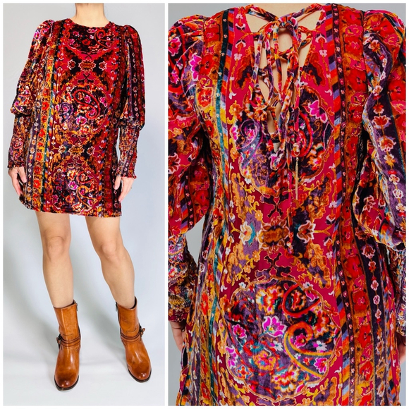 ANTHROPOLOGY Womens Dress Velvet Mini Cocktail Dress Size 4 Burgundy Red Orange - Picture 4 of 15